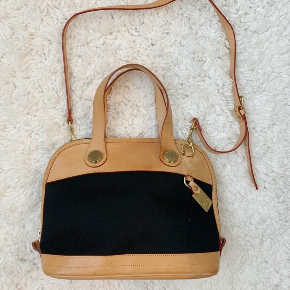 Dooney & Bourke Black Tan Leather Satchel Crossbody Shoulder Bag - Picture 2 of 12